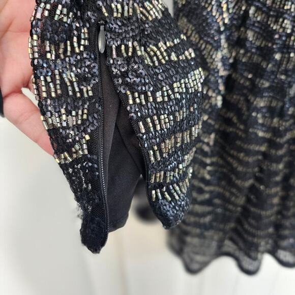 All Saints Lainey Mini Dress Women Size 4 Black Beaded Sequins Embellished - Picture 5 of 13